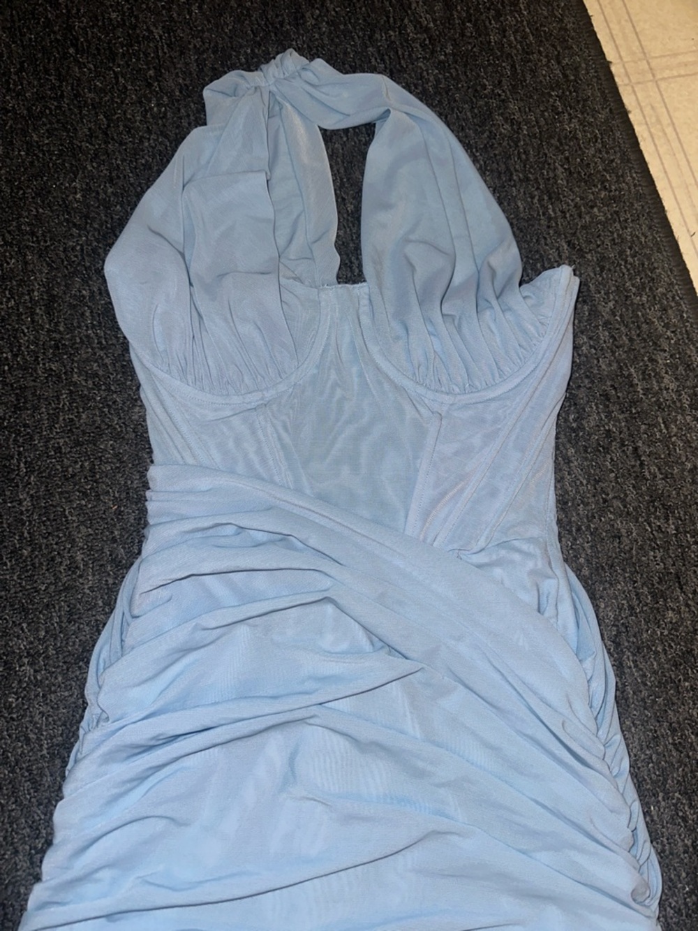 House of CB Clementine One-Shoulder Light Baby Blue Ruched Bodycon Dress Medium - Picture 3 of 8
